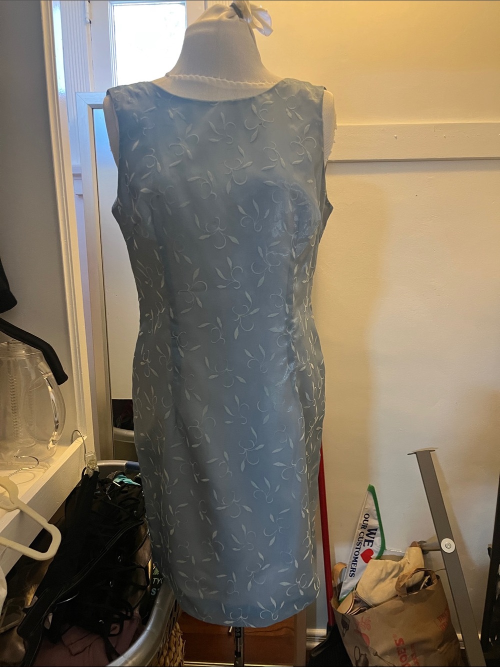 Sleeveless Light Blue Embroidered Midi Dress
